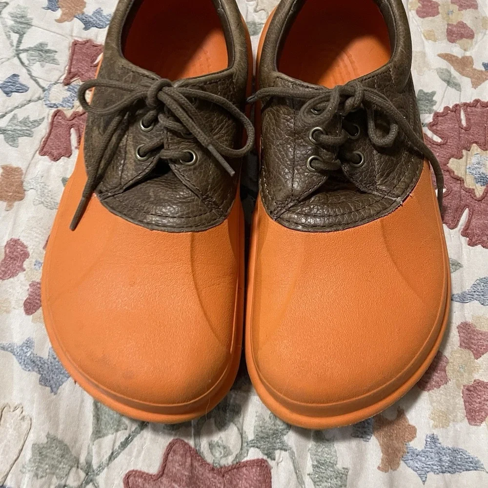 Rare Crocs Axle‎ Islander Boat Shoes Orange Foam Leather Men 10 Women 12 Unisex
